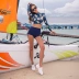 Đồ bơi nữ ba mảnh kỳ lạ chia đôi áo tắm boxer dài tay 19029 - Bộ đồ bơi hai mảnh Bộ đồ bơi hai mảnh