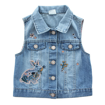 Vest spring and autumn thin little girls embroidered denim clothing