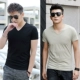 Modal áo thun ngắn tay nam cổ chữ V cộng với nhung dày ấm áp áo sơ mi màu rắn Slim mùa đông nửa tay áo từ bi áo thun trơn