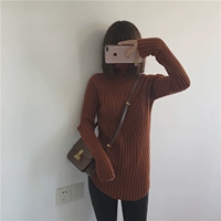 Muzi 17 mùa thu / retro cao cổ áo len dày chạm đáy áo len caramel / đen / be / yến mạch / xám / bột áo khoác len nữ ngắn
