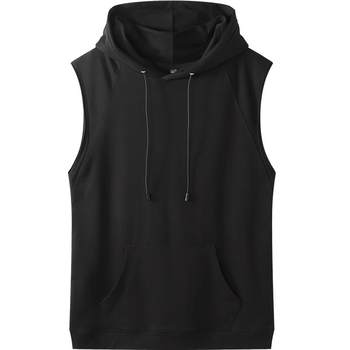 ເສື້ອທີເຊີດຜູ້ຊາຍແບບ Sleeveless Slim Sports Fitness clothes hooded vest pure cotton hooded vest hoodie sleeveless sweatshirt