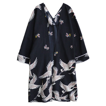 Youji Original Japanese Kimono Retro Autumn Windbreaker Printed Crane Long Jacket Japanese Style ປັບປຸງ Feather Cardigan