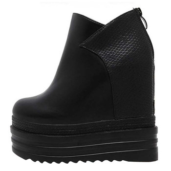 Thick-soled waterproof platform with raised round toe inside the wedge heel
