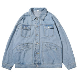 Hong Kong style retro solid color denim jacket for boys BF style loose trendy top coat Korean style couple jacket for women