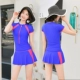 Áo tắm nữ xẻ ba mảnh Hàn Quốc hotgirl mùa xuân nữ sinh kiểu váy boxer quần lọt khe che bụng áo tắm bảo thủ - Bộ đồ bơi hai mảnh