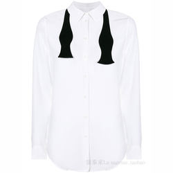 LS EQUIPMENT 18mm silk double wrinkle OL professional wear small bow tie streamer white long-sleeved shirt for women