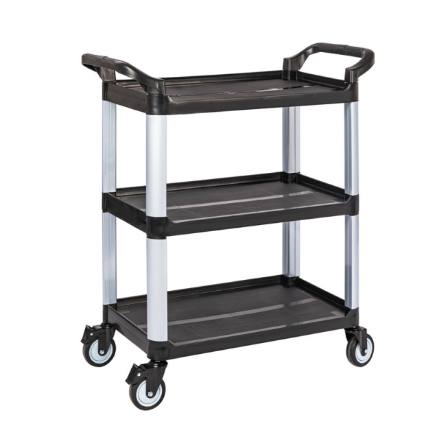 Plastic three-layer food delivery truck, dish truck, restaurant, hotel bar car, silent wheel, multi-purpose hand push tool truck