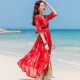 Váy bohemian cổ chữ V đi nghỉ biển Váy đi du lịch váy dài nữ mùa hè hoa voan dài váy nữ - váy đầm