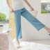 Phụ nữ mang thai quần ống rộng denim size lớn Quần dài Tencel mùa hè mỏng phần cạp quần lỏng lẻo mùa hè quần nâng bụng chín điểm - Phụ nữ mang thai quần / quần bụng quần đùi bầu Phụ nữ mang thai quần / quần bụng