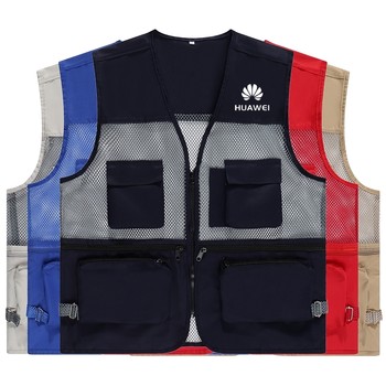 ຕາຫນ່າງ breathable ຫຼາຍຖົງການໂຄສະນາ vest custom logo ຜູ້ຊາຍການຖ່າຍຮູບການຫາປາ vest ການພິມ