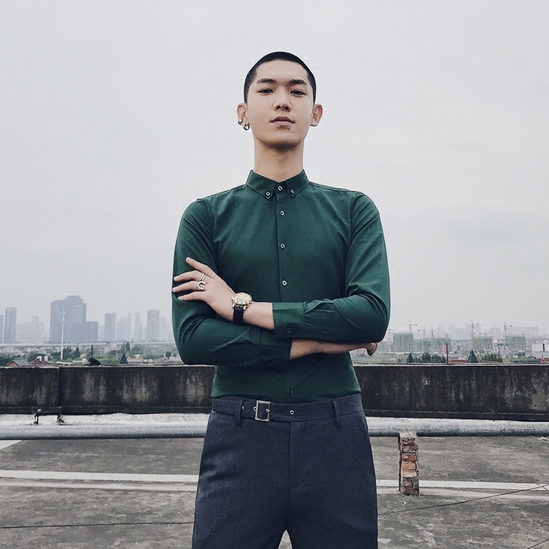 地平线男装 纯色百搭简约商务长袖衬衫 四季款 修身潮青年衬衣
