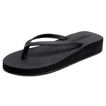 New Solid Color Korean Style Flip-Flops for Women, Summer Non-Slip Thick-Soled Fashionable Wedge Sandals, Outdoor Thong Beach Slippers, Trendy