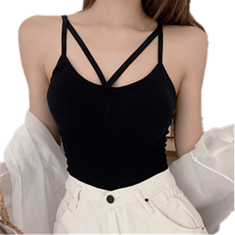 小吊带背心女夏外穿网红爆款美背内衣交叉带胸垫性感针织打底上衣