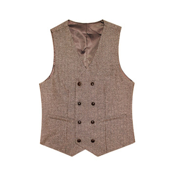 Double-Breasted Korean Style Casual Slim Men's Suit Vest British Style Retro Vest Dress Woolen Waistcoat