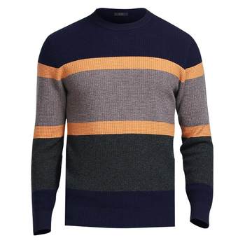 Hengjue Men's Wool Sweater Contrast Color Round Neck Youth Slim Striped Sweater Pullover Sweater Trendy Winter Sweater