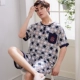 Đồ ngủ cotton lụa nam mùa hè ngắn tay ngắn học sinh trẻ phim hoạt hình rayon hai mảnh phù hợp với bông lụa dịch vụ nhà mỏng - Cha mẹ và con