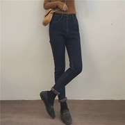 Muzi 18 mùa đông / [cơ bản cổ điển, mùa đông là đủ] eo cao hoang dã cộng với quần jean nữ nhung