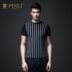 PINLI 品 立 立 2018 Mùa Hè Nam Sọc Tay Áo Slim Fit Tương Phản Ngắn Tay Áo T-Shirt Áo Len S182511234 Hàng dệt kim