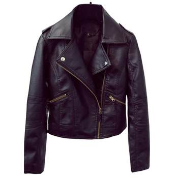 Women's Leather Jacket 2025 Spring and Autumn New Korean Style Slim Fit Fleece-Lined Thick Versatile Black Biker Leather Jacket Trendy