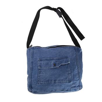 ຖົງຜ້າ denim ແບບຮົງກົງ ins lazy class shoulder canvas bag literary youth travel large capacity crossbody bag