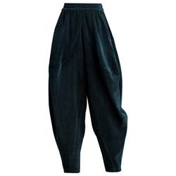 Pants ແມ່ຍິງແບບໃຫມ່ Bloomers Casual ສີດໍາ Loose Legs ເຕັ້ນ niche ການອອກແບບດູໃບໄມ້ລົ່ນແລະລະດູຫນາວສູງ Waist Harem Pants