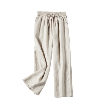 2026 spring and summer style new linen casual pants nine-point pants women's linen pants straight leg pants lace-up loose wide leg pants