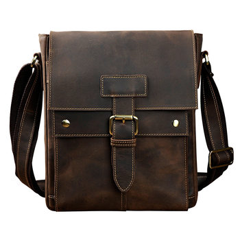 Crazy Horse Leather Retro Fashion Casual Men's Bag Men's First Layer Cowhide Shoulder Bag Retro Genuine Leather Crossbody Small Bag Vertical Style