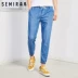 Quần jean nam Senma 2018 thu đông nam mới eo thun co giãn chín điểm quần cotton ống quần thẳng quần nam phong cách ăn mặc nam Cao bồi