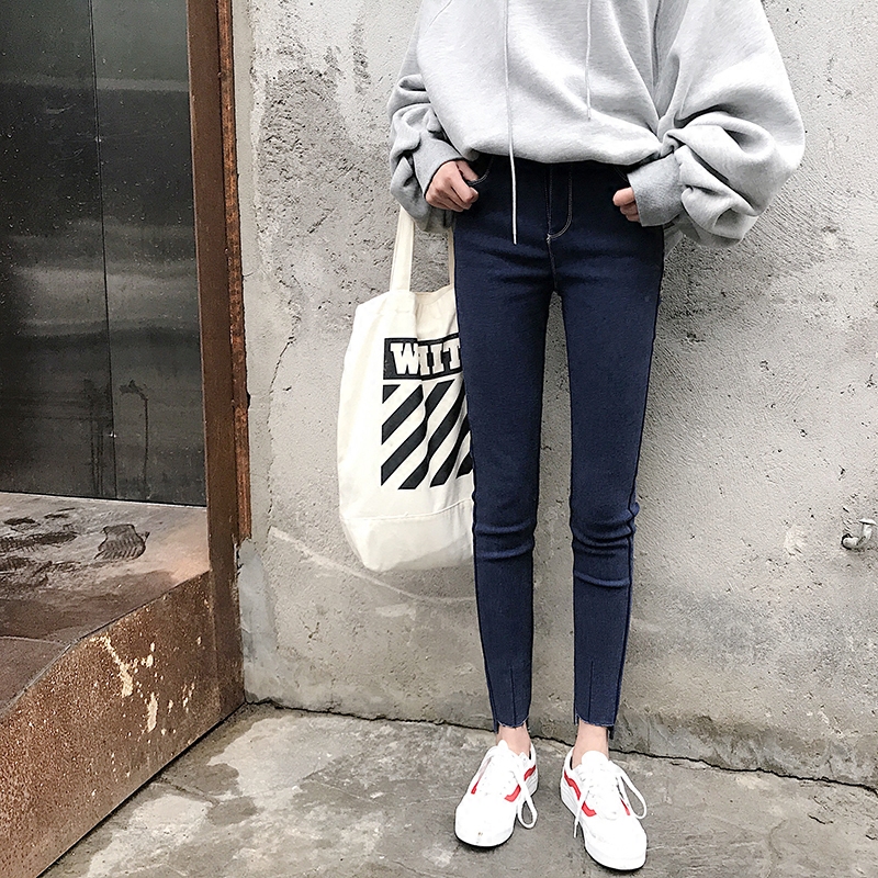 EKOOL水洗雪花加绒加厚打底裤女外穿显瘦高腰弹力小脚裤修身长裤