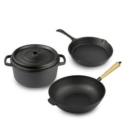 Jinghui uncoated cast iron pot set non-stick wok stew pot frying pan combination 3-piece induction cooker pot gift