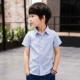 Quần áo trẻ em bé trai áo sơ mi ngắn tay cotton mùa hè 2019 mới mùa hè lớn bé trai áo sơ mi sọc trẻ em 10 tuổi - Áo sơ mi