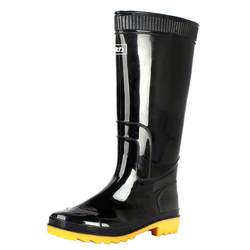 Pull-back rain boots for men, mid-high black men's non-slip waterproof shoes, fishing overshoes, spring and summer tendon sole rain boots for men