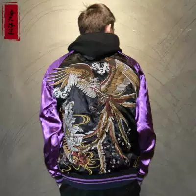 Fengtian Embroidery original Yokosuka embroidery men's double-sided jacket Carp head Guanyin cherry blossom Suzaku embroidery jacket