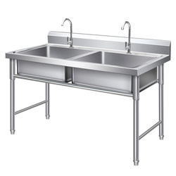 Stainless Steel Cabinet-Style Open-Door Single Sink, Triple Double Sink, Double Sink, Vegetable Washing Basin, Dishwashing Basin, Disinfection Basin, Cafeteria Kitchen