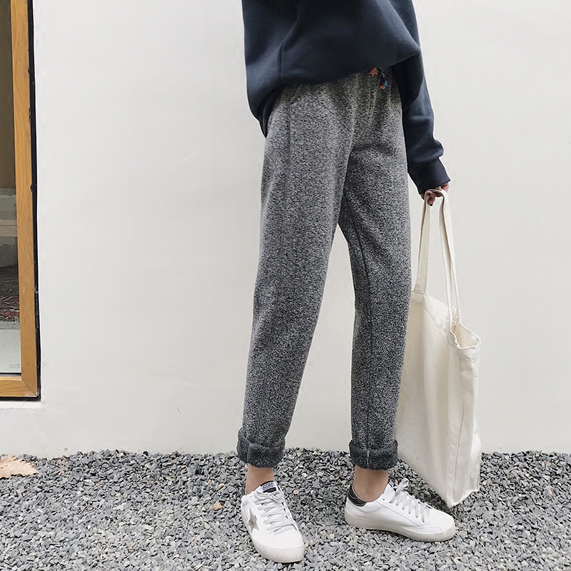 EKOOL休闲裤哈伦运动裤女长裤加绒加厚冬季小脚女裤宽松直筒裤子