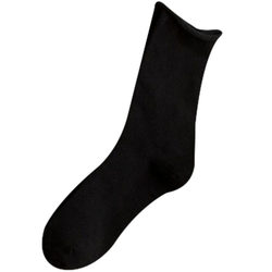 Boneless loose mouth socks women's pure black mid-calf socks Korean style trendy pile women's socks wide mouth cotton socks women's pure cotton socks