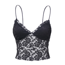 Clearance - ສັ້ນ lace camisole, ສີດໍາກັບຄືນໄປບ່ອນທີ່ສວຍງາມ, sexy V-neck bottoming ເສື້ອ, pad bra ເຊືອກສາຍບືຂອງແມ່ຍິງ 0017