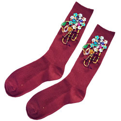 ສະຖານີເອີຣົບ hand-sewn mid-tube pile socks Korean tassel beaded socks Korean version sequined handmade socks