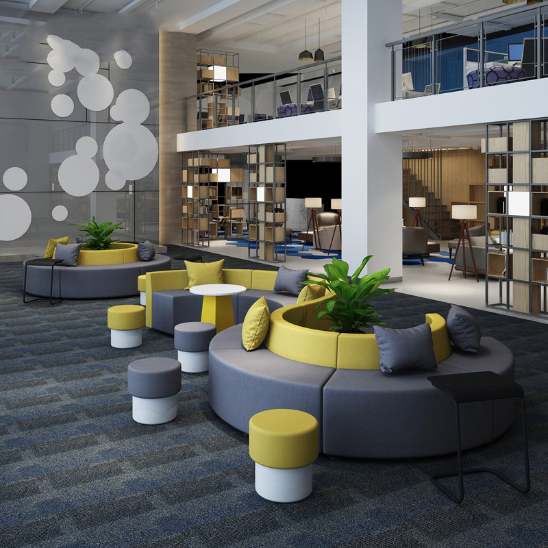 Creative business reception rest area training course simple modern S-shaped round fabric office sofa coffee table combination
