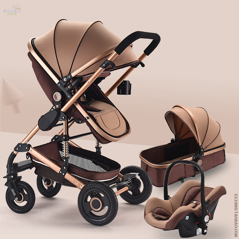 Stroller can sit on a reclining folding suspension basket three-in-one two-way newborn baby high landscape stroller