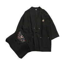 Hanfu mens summer suit Taoist robe Chinese style thin linen jacket cardigan Tang suit trendy brand retro two-piece set