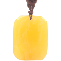 Tianguangxu natural amber beeswax Ping An Wu Shi brand pendant for men and women necklaces high-end square brand pendant raw stone