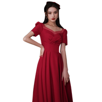 Burgundy toasting dress for the bride 2023 new high-end autumn wedding dress feminine and slim can be worn at ordinary times