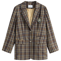 Single-bunch large size womens H-shaped retro plaid suit jacket 2021 autumn new design side slit suit