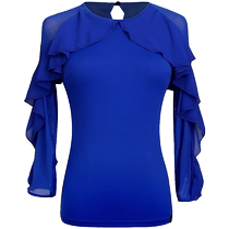 Danbaoluo beautiful dance clothes ice silk mesh ruffled mid-sleeves blue ballroom dance clothes high-end Latin dance tops