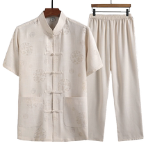 Middle-aged and elderly Tang suit mens grandpa summer short-sleeved elderly clothes Chinese style cotton and linen suit dad summer shirt