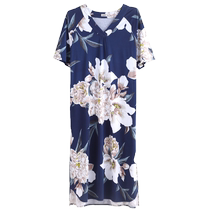 Dalli New Product Summer Nightgown Womens Summer Short-Sleeved Pure Cotton Mid-Length Over-the-Knee Peony Premium Printed Womens Pajamas