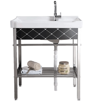 Osati ceramic laundry basin wash basin laundry pool with washboard laundry trough balcony stainless steel frame wash basin