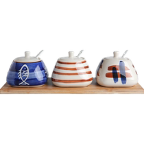 Kawashimaya Qinghe Japanese-style ceramic seasoning jar seasoning box set kitchen seasoning jar salt jar household seasoning box