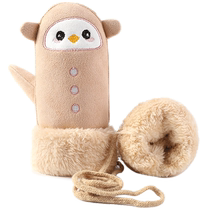 Childrens gloves winter thickened plush outdoor warm boys and girls baby cute cartoon halter mittens kids